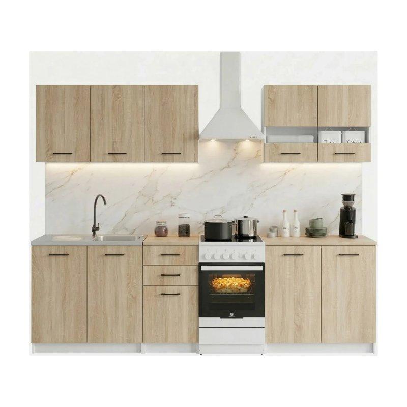 Meşe Rengi Cam Kapaklı Modüler Mutfak Modeli - 200 cm - 186700