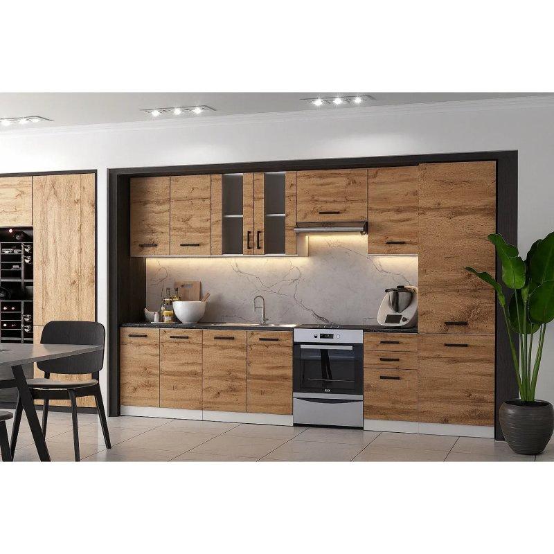 Meşe Rengi Kolonlu ve Vitrinli 8 Parça Modüler Mutfak Modeli - 320 cm - 186682