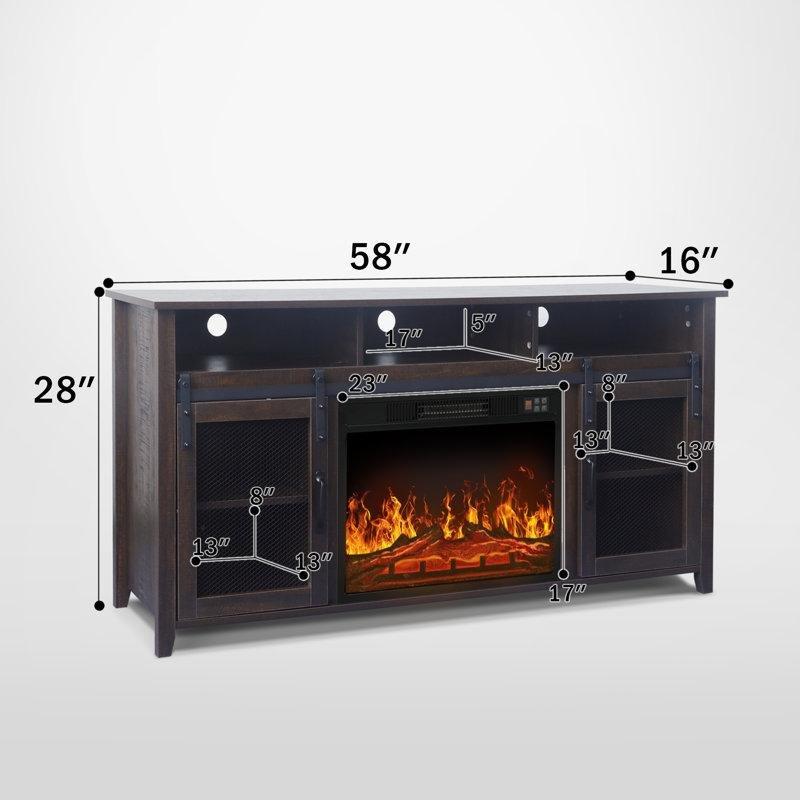 Meşe Rengi Lamine MDF Şömineli Dolaplı TV Ünitesi - 148 cm - 220683