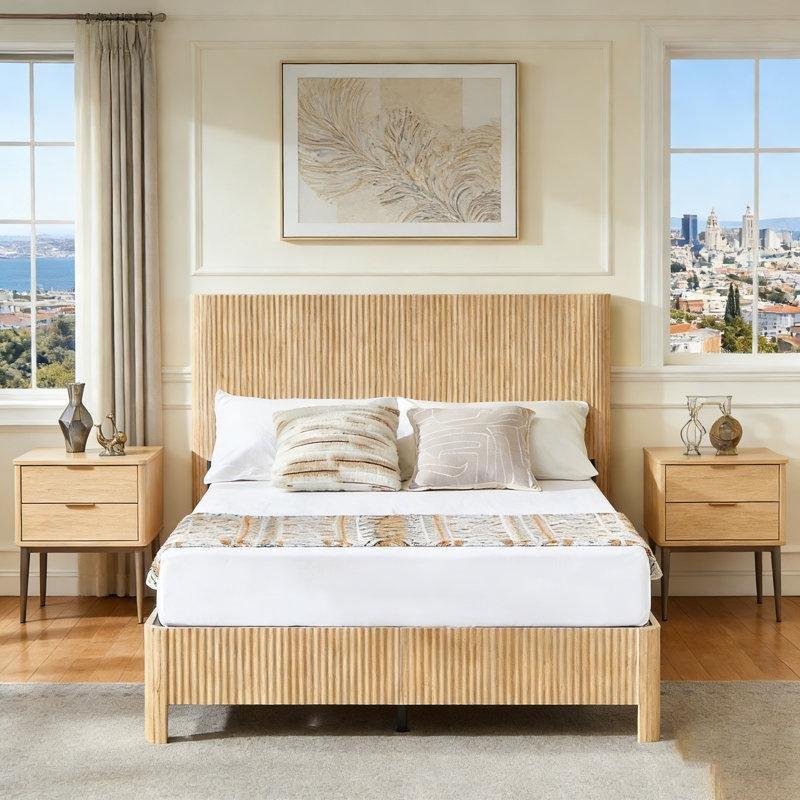 Meşe Rengi Masif Ahşap ve Metal Oluklu Kavisli Başlıklı Bohem Karyola - King Size - 181811