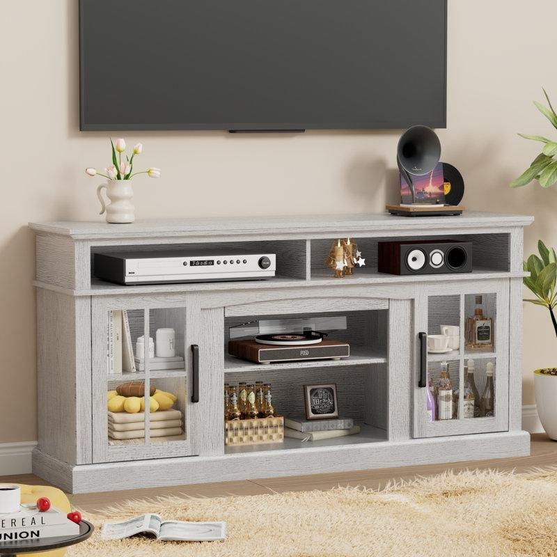 Meşe Rengi MDF 2 Kapaklı Şömineli TV Ünitesi - 150 cm - 220851