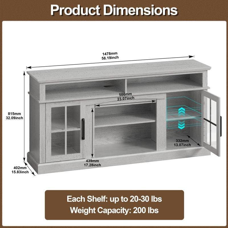 Meşe Rengi MDF 2 Kapaklı Şömineli TV Ünitesi - 150 cm - 220851