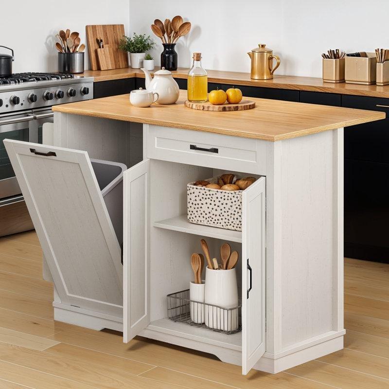 Meşe Rengi MDF Açılır Kapanır Tablalı ve Tekerlekli Mutfak Adası - 116 cm - 176529