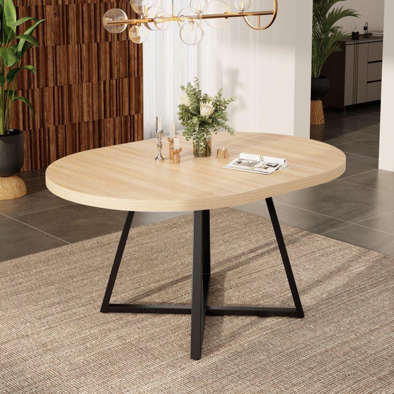 Meşe Rengi MDF Metal Ayaklı Açılabilir Bohem Yemek Masası - 100-140 cm - 236675