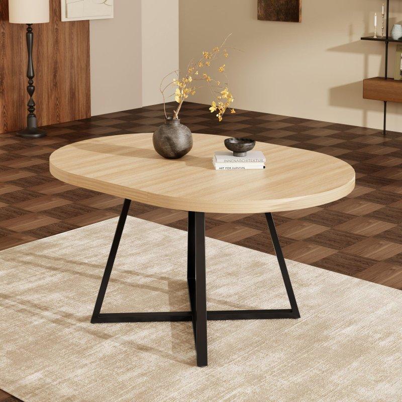Meşe Rengi MDF Metal Ayaklı Açılabilir Bohem Yemek Masası - 100-140 cm - 236675