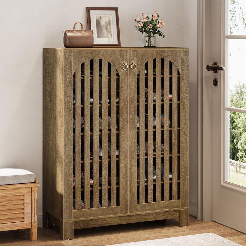 Meşe Rengi MDF Panjurlu Kapaklı 6 Raflı Ayakkabılık - 73x109 cm - 228638