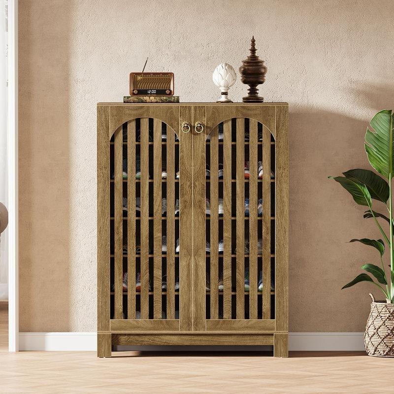 Meşe Rengi MDF Panjurlu Kapaklı 6 Raflı Ayakkabılık - 73x109 cm - 228638