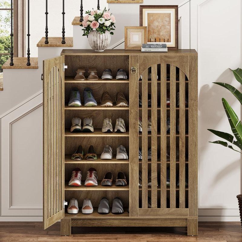 Meşe Rengi MDF Panjurlu Kapaklı 6 Raflı Ayakkabılık - 73x109 cm - 228638