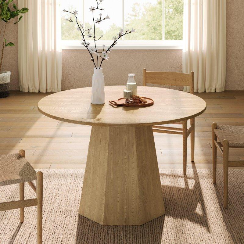 Meşe Rengi MDF Sütun Ayaklı Yuvarlak Bohem Yemek Masası 4-6 Kişilik - 120 cm - 235316