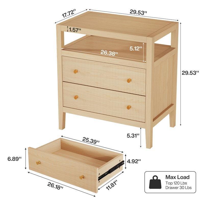 Meşe Rengi MDF Yivli ve Açık Raflı Komodin - 76x76x46 cm - 223512