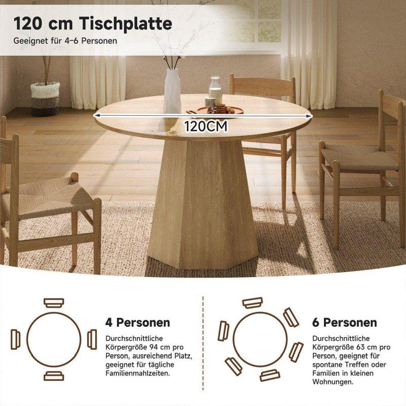 Meşe Rengi MDF Yuvarlak İskandinav Bohem Yemek Masası - 120 cm - 235620