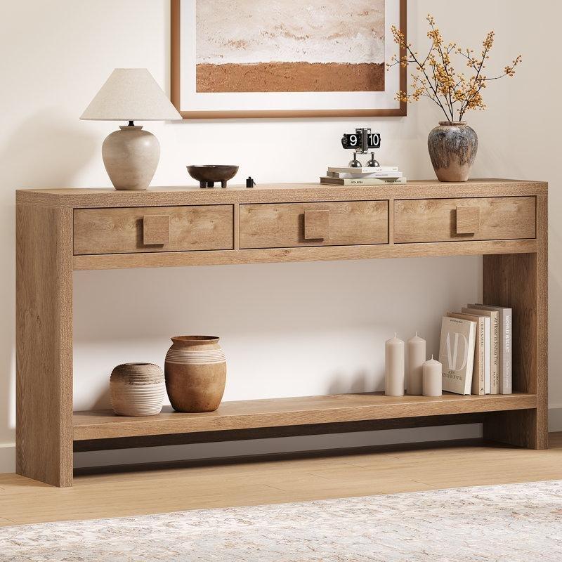 Meşe Rengi Suntalam ve Masif Ahşap 3 Çekmeceli Raflı Koltuk Arkası Dresuar - 161 cm - 217275