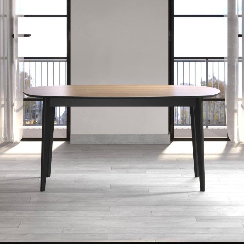 Meşe ve Siyah MDF Oval Bohem Yemek Masası - 160x90 cm - 235192