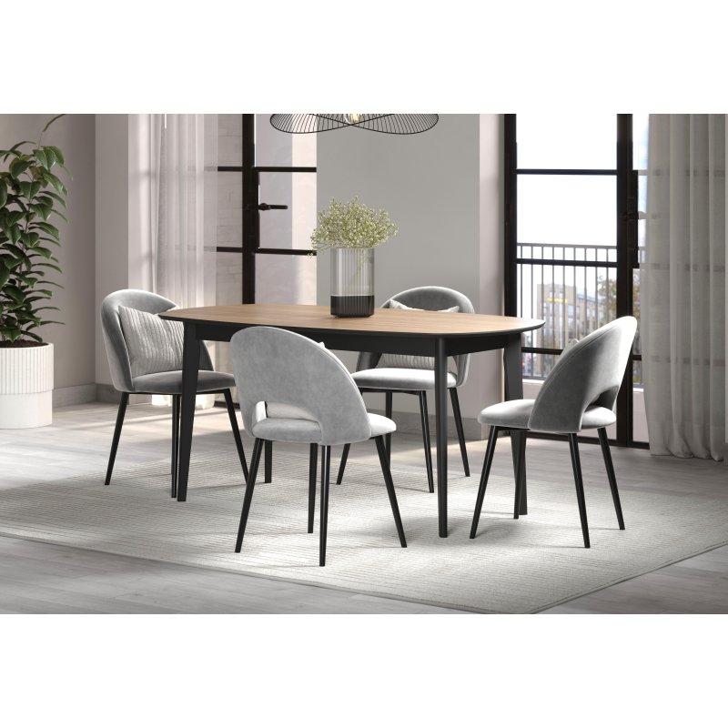 Meşe ve Siyah MDF Oval Bohem Yemek Masası - 160x90 cm - 235192