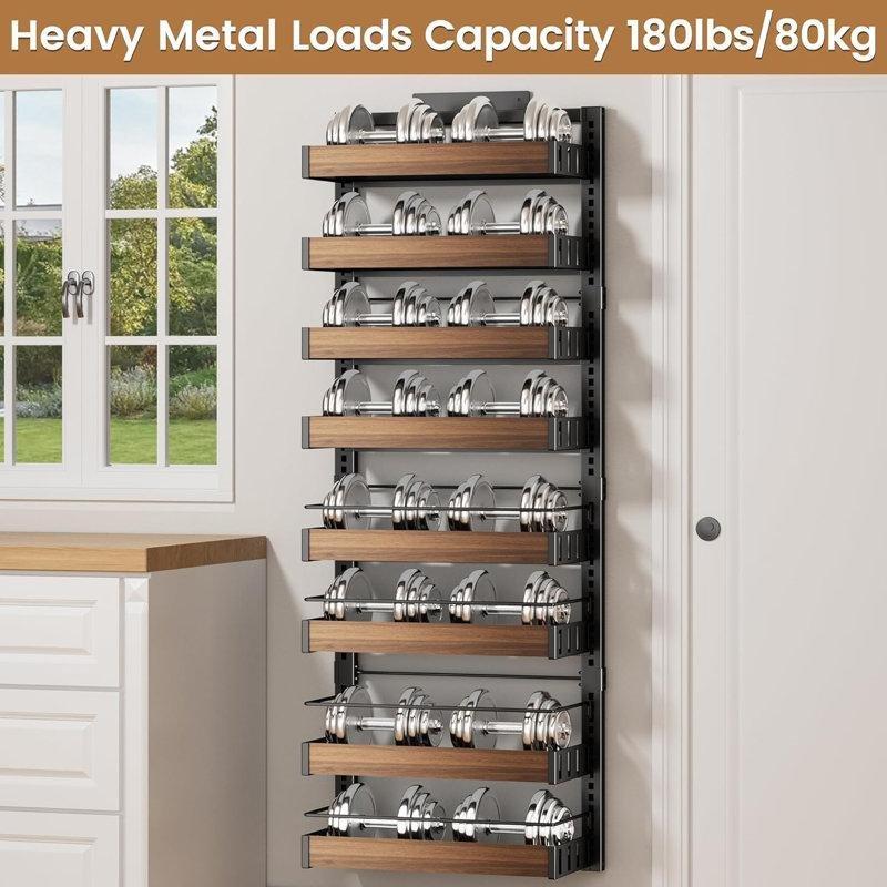 Metal 8 Katlı Ayarlanabilir Sepetli Duvara Monte ve Kapı Arkası Mutfak Rafı - 188x44 cm - 163738