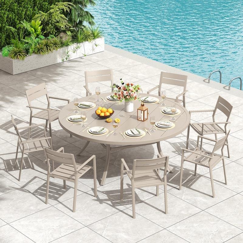 Metal 8 Kişilik İstiflenebilir Sandalyeli Yuvarlak Bahçe Masa Takımı - 153 cm - 216661