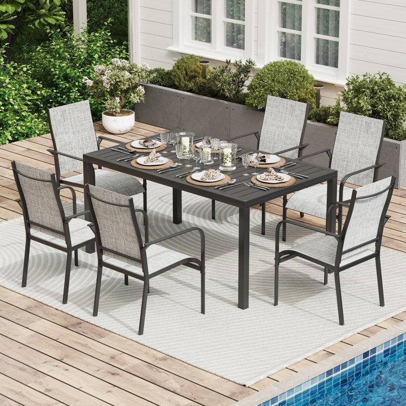 Metal Açılır 6 Kişilik Bahçe Masa Takımı İstiflenebilir Sandalyeli - 156-212 cm - 215548