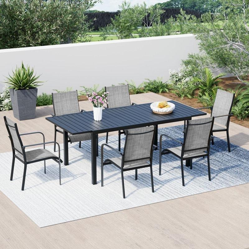 Metal Açılır 6 Kişilik Bahçe Masa Takımı İstiflenebilir Sandalyeli - 156-212 cm - 215548