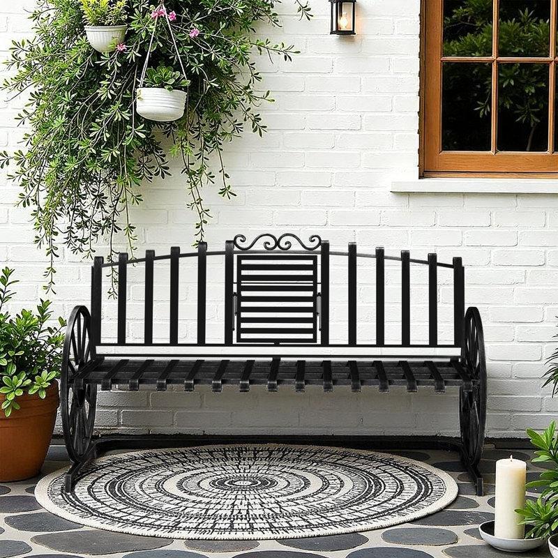 Metal Açılır Masalı Vagon Tekerleği Tasarımlı Bahçe Bankı - 144 cm - 173588