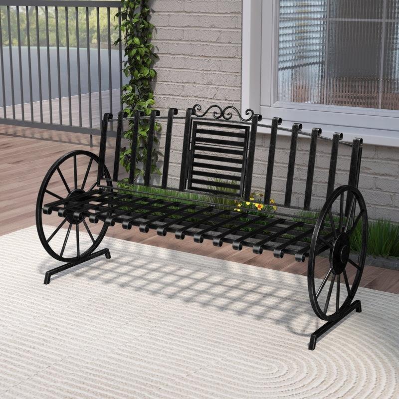 Metal Açılır Masalı Vagon Tekerleği Tasarımlı Bahçe Bankı - 144 cm - 173588