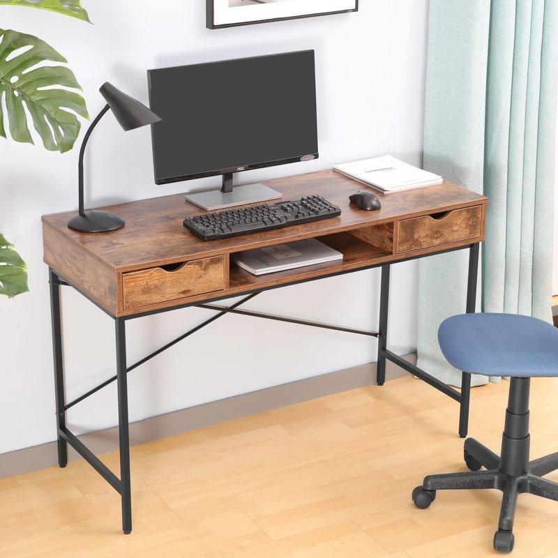 Metal Ayaklı 2 Çekmeceli Dahili Priz ve USB Portlu Vintage Çalışma Masası - 101x49 cm - 234203