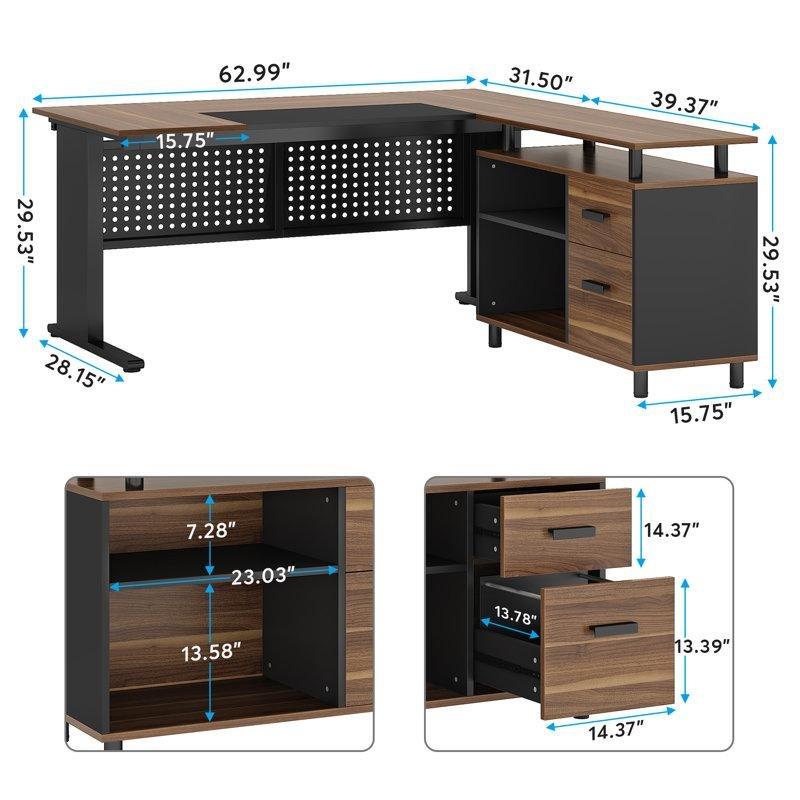 Metal Ayaklı Ahşap L Tipi Etejerli Ofis Masası - 161 cm - 176855