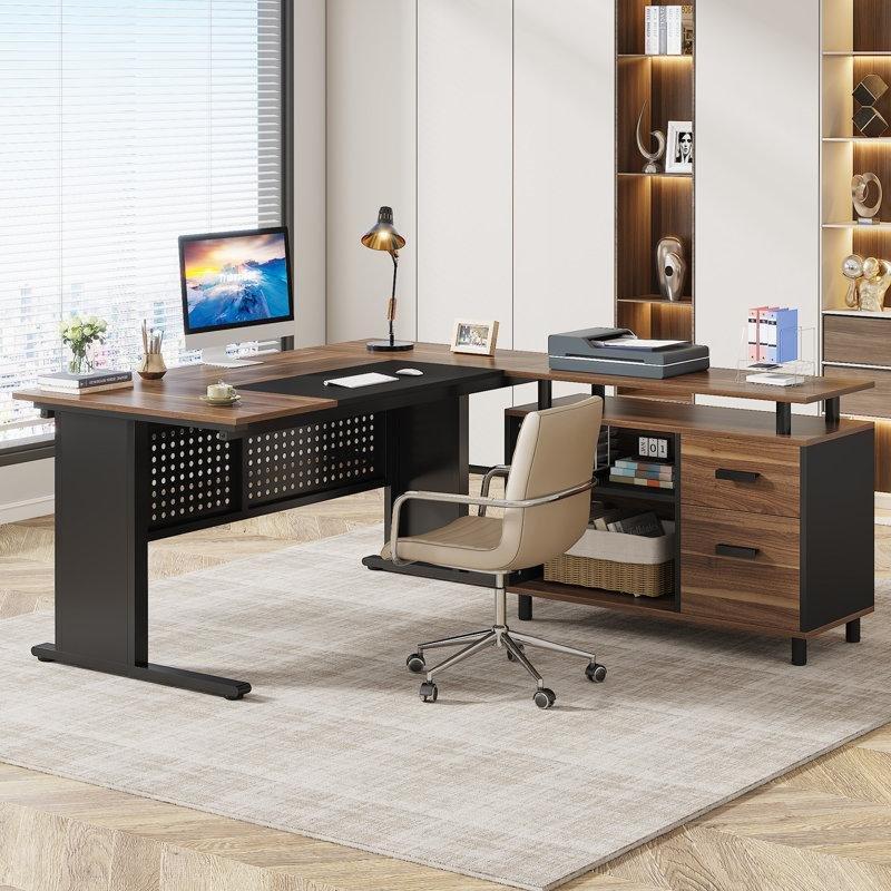 Metal Ayaklı Ahşap L Tipi Etejerli Ofis Masası - 161 cm - 176855