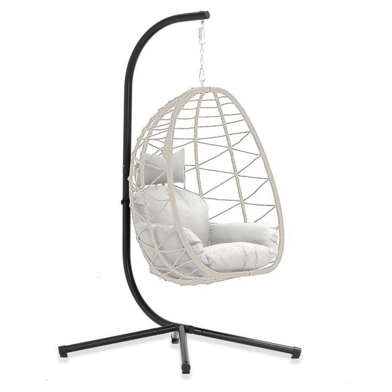 Metal Ayaklı Hasır Örgü Katlanabilir Armut Balkon Salıncağı - 196x100 cm - 173980