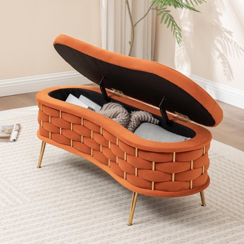 Metal Ayaklı Kadife Döşemeli Sandıklı Bench - 120 cm - 164506