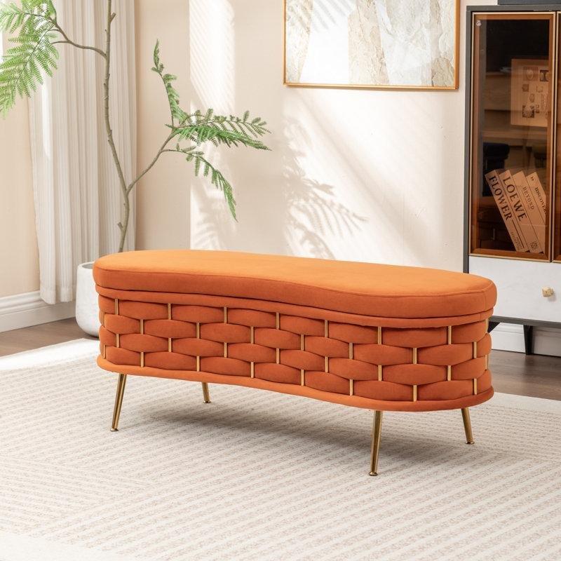 Metal Ayaklı Kadife Döşemeli Sandıklı Bench - 120 cm - 164506