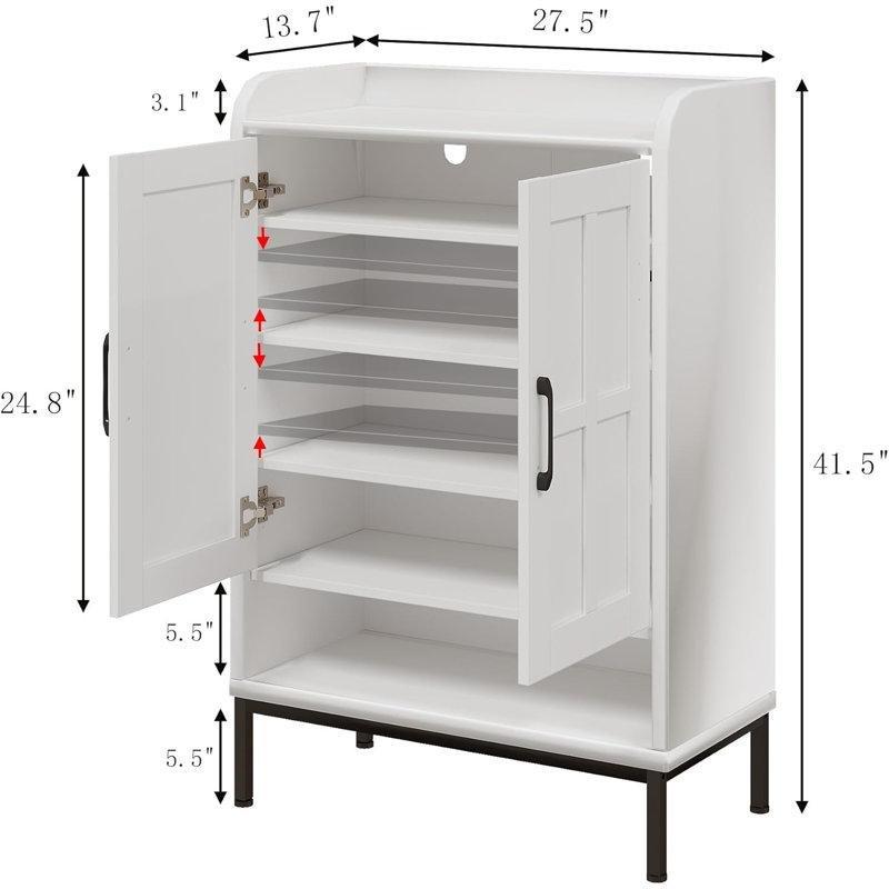Metal Ayaklı Kapaklı Ayarlanabilir Raflı Ahşap Ayakkabılık - 70x35x106 cm - 229783
