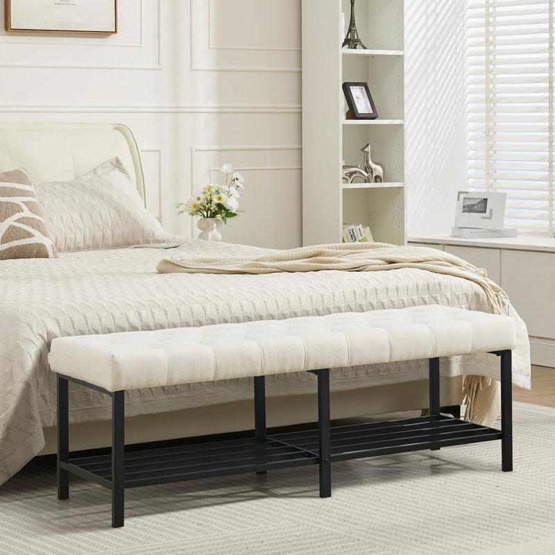 Metal Ayaklı Keten Kapitoneli Depolamalı Bench - 141 cm - 164236