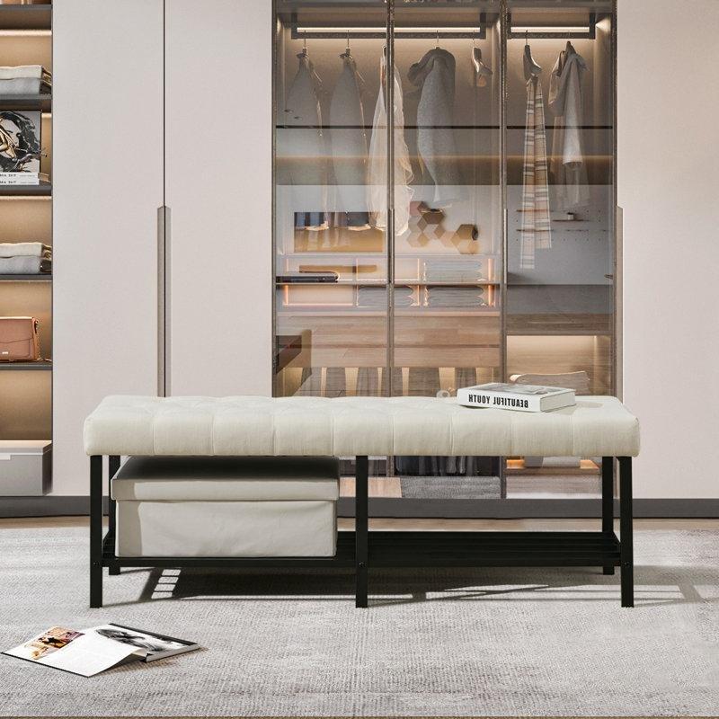 Metal Ayaklı Keten Kapitoneli Depolamalı Bench - 141 cm - 164236