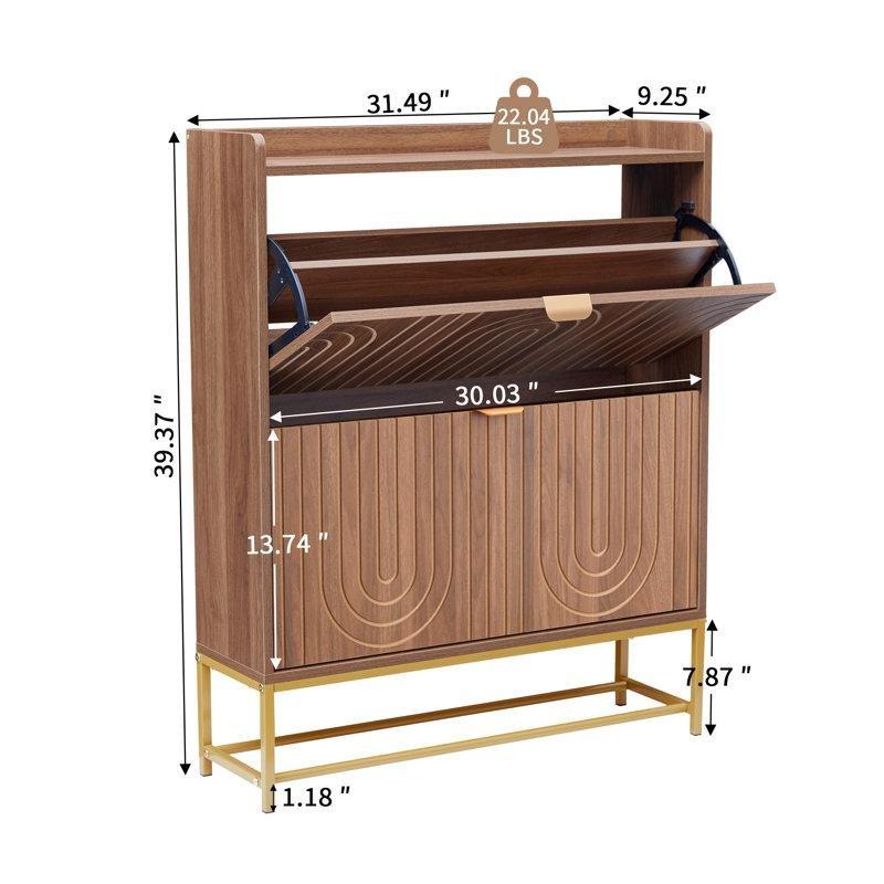 Metal Ayaklı MDF 2 Düşer Kapaklı Ayarlanabilir Raflı Ayakkabılık - 80x24x100 cm - 230312