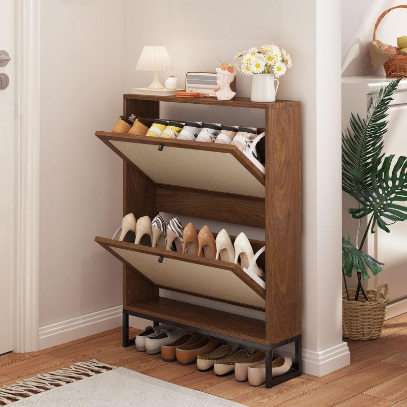 Metal Ayaklı MDF 2 Keten Düşer Kapaklı İnce Ayakkabılık - 66 cm - 229969