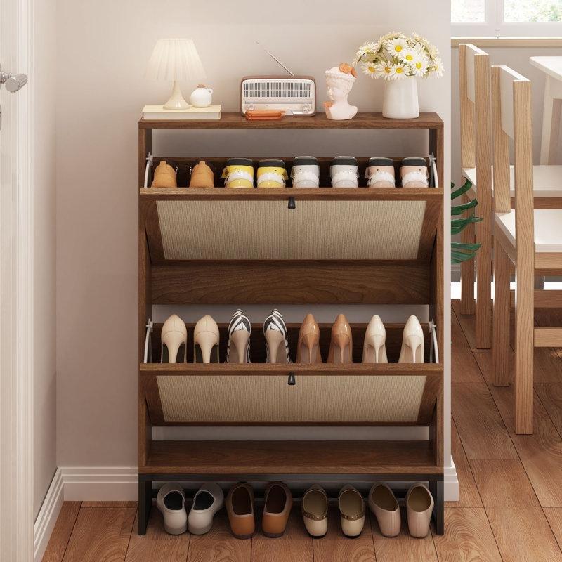 Metal Ayaklı MDF 2 Keten Düşer Kapaklı İnce Ayakkabılık - 66 cm - 229969