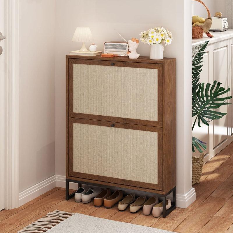 Metal Ayaklı MDF 2 Keten Düşer Kapaklı İnce Ayakkabılık - 66 cm - 229969