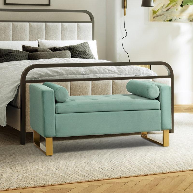 Metal Ayaklı Sandıklı Kapitoneli Kollu Polyester Bench - 128 cm - 164314