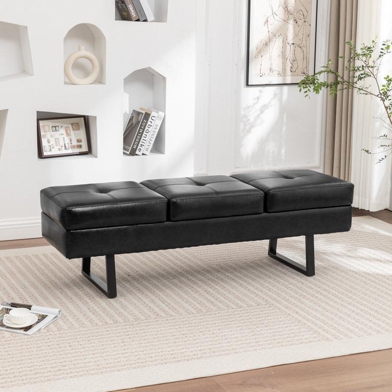 Metal Ayaklı Suni Deri Kapitoneli Sandıklı Bench - 153 cm - 164281