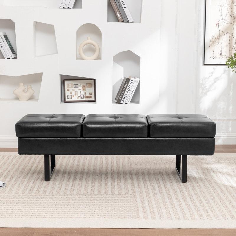 Metal Ayaklı Suni Deri Kapitoneli Sandıklı Bench - 153 cm - 164281