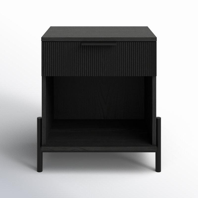 Metal Ayaklı Yivli Çekmeceli Açık Raflı MDF Komodin - 56 cm - 224658