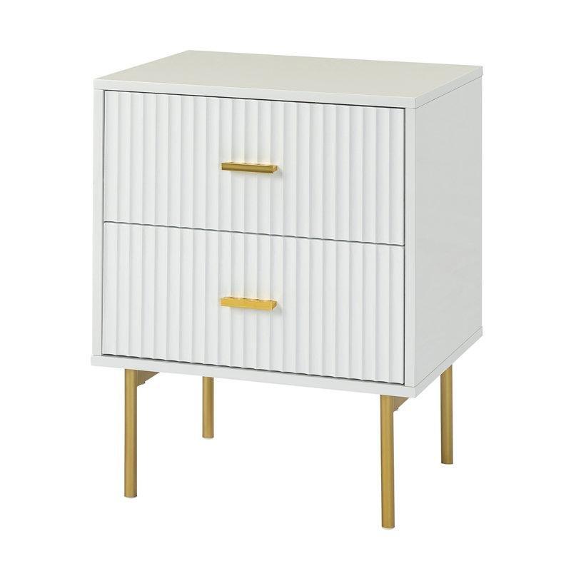 Metal Ayaklı Yivli MDF İki Çekmeceli Komodin - 51 cm - 223519
