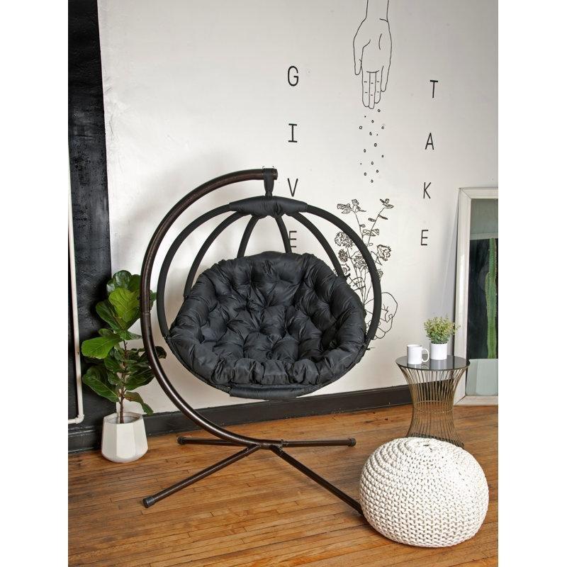 Metal Ayaklı Yuvarlak Tek Kişilik Balkon Salıncağı - 168x102x92 cm - 174397