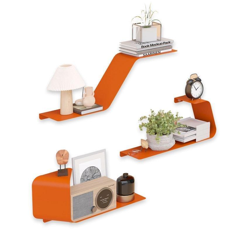 Metal Benzersiz Tasarım 3lü Set Duvar Rafı - 31x16 cm - 179363