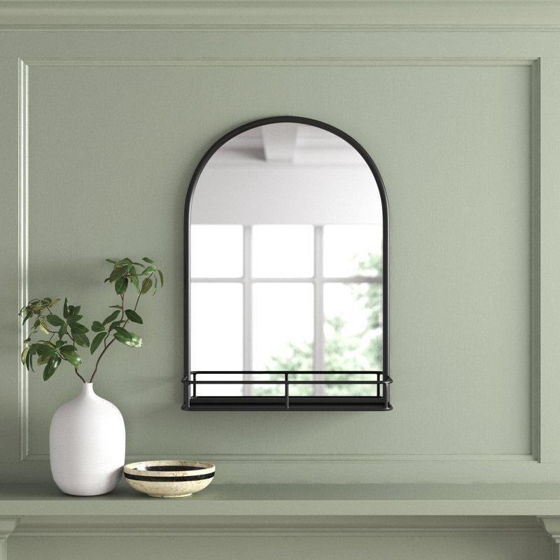 Metal Çerçeveli Kemerli Aynalı Duvar Rafı - 72x51 cm - 179044