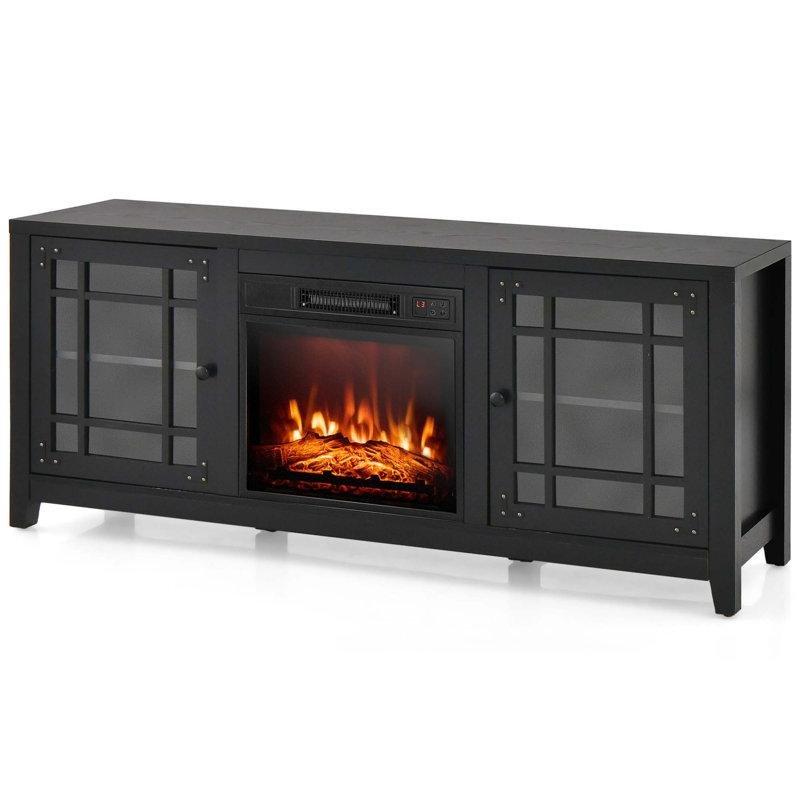Metal Detaylı Cam Kapaklı Şömineli MDF TV Ünitesi - 148 cm - 221782