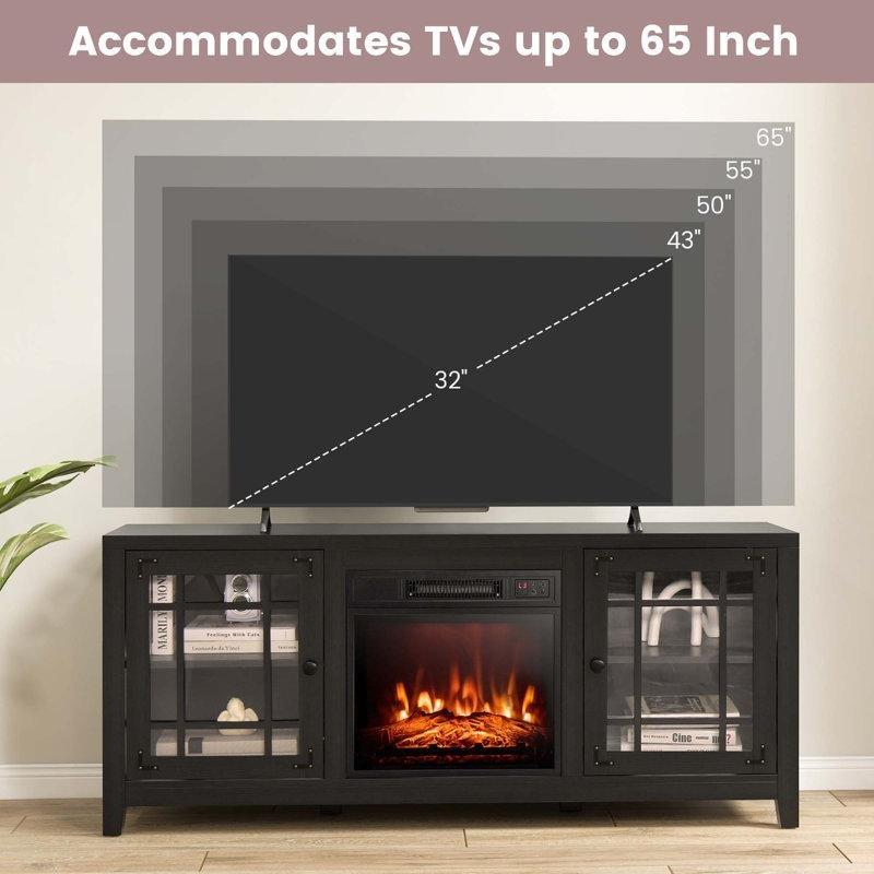Metal Detaylı Cam Kapaklı Şömineli MDF TV Ünitesi - 148 cm - 221782