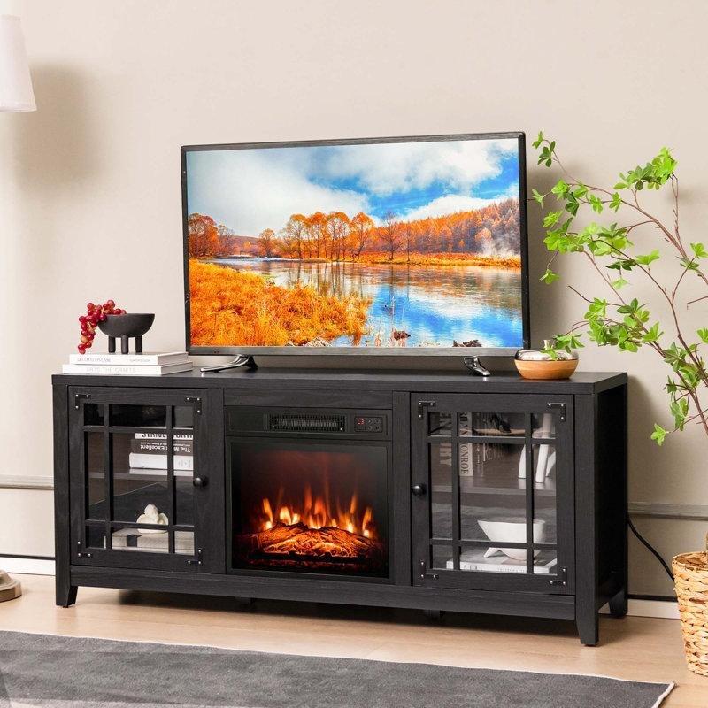 Metal Detaylı Cam Kapaklı Şömineli MDF TV Ünitesi - 148 cm - 221782