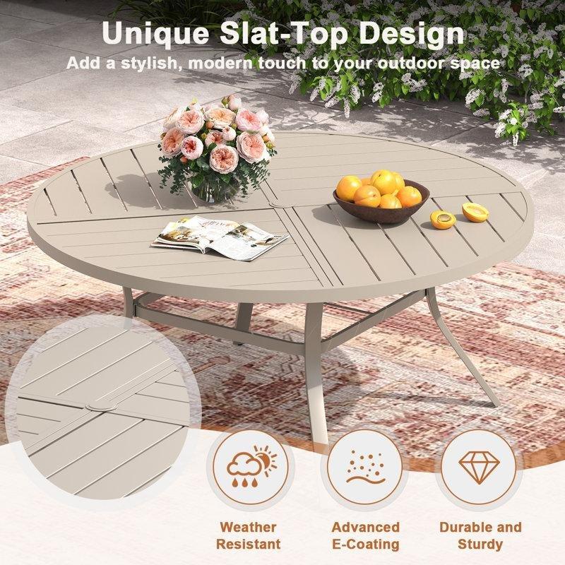 Metal İstiflenebilir Şemsiye Delikli 8 Kişilik Bahçe Masa Takımı - 152 cm - 214069