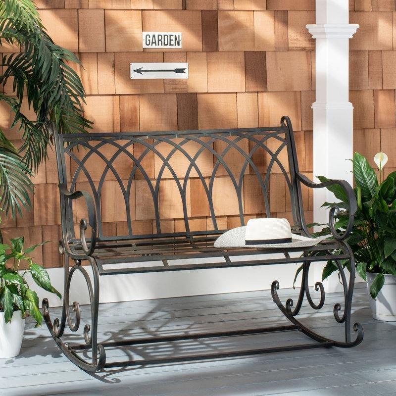 Metal Kıvrımlı Desenli Eskitme Boyalı Bahçe Bankı - 110 cm - 172121